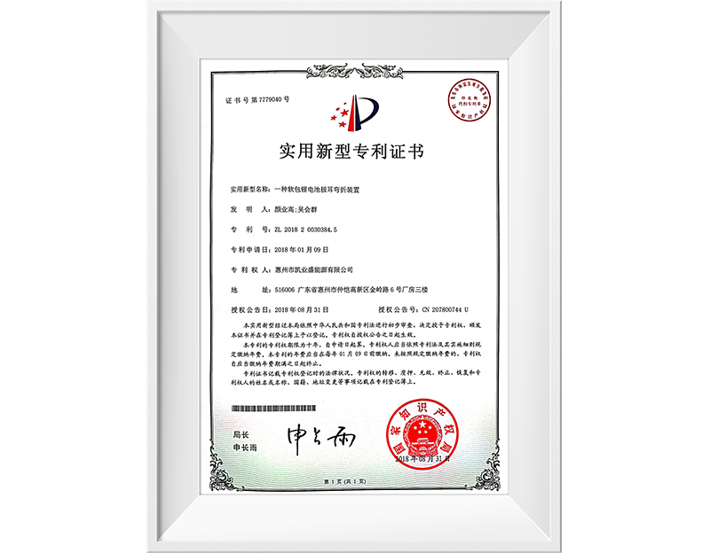 Patent certificate for ear bending