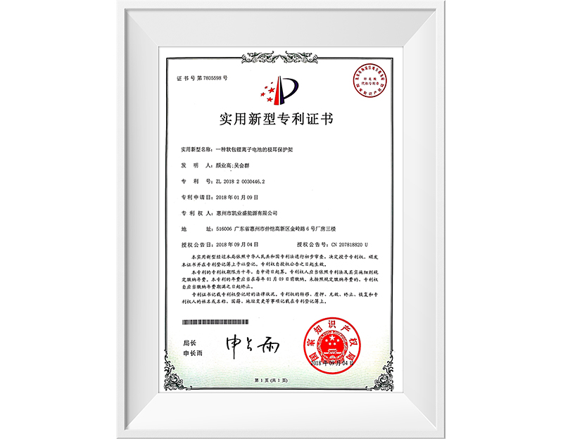 Patent certificate for TAB Protection frame
