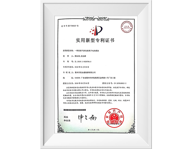 Anti-bloating patent certificate